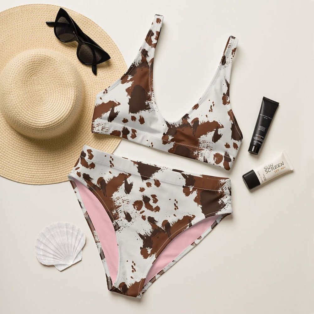 Western Tri Cow Print High-Waisted Bikini